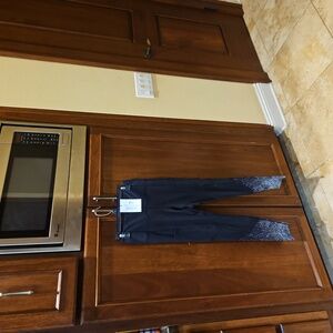 Black Leggings with White Patterned Hem